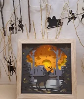 Lichterrahmen Winter Landschaft Hirsch Shadowbox Light Box 3D Optik Bilderrahmen