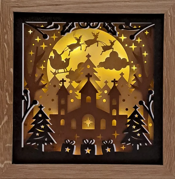 Lichterrahmen Weihnachtsmotiv Shadowbox Light Box beleuchtet 3D Optik Bilderrahmen
