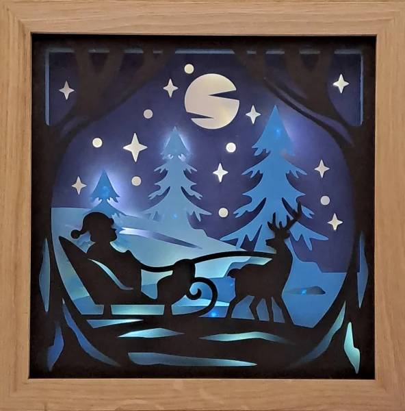 Lichterrahmen Nicolaus mit Schlitten Shadowbox Light Box beleuchtet 3D Optik Bilderrahmen #1