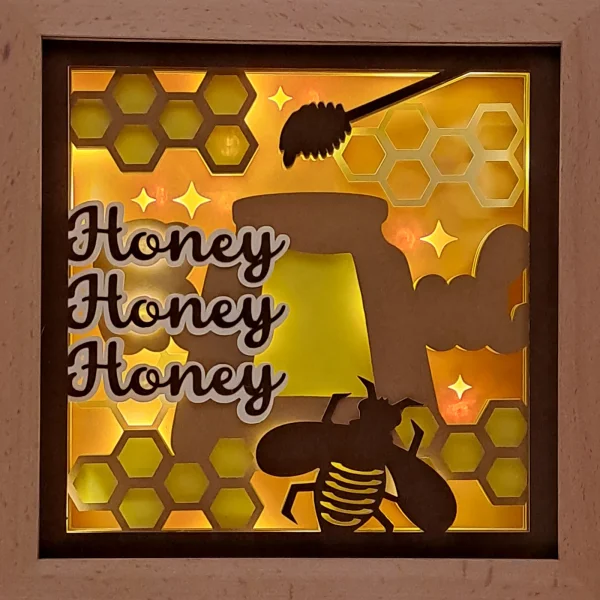 Lichterrahmen Honigtopf Korb mit Biene Shadowbox Light Box beleuchtete 3D Optik Bilderrahmen