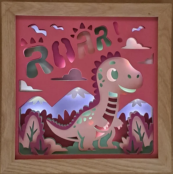 Lichterrahmen Dino Kinderzimmer Shadowbox Light Box beleuchtete 3D Optik Bilderrahmen