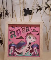 Lichterrahmen Dino Kinderzimmer Shadowbox Light Box beleuchtete 3D Optik Bilderrahmen