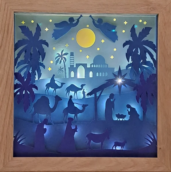 Lichterrahmen Stadt mit Himmel Shadowbox Light Box beleuchtete 3D Optik Bilderrahmen