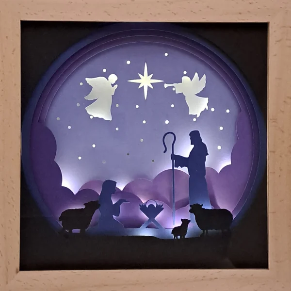 Lichterrahmen Maria und Josef Shadowbox Light Box beleuchtete 3D Optik Bilderrahmen