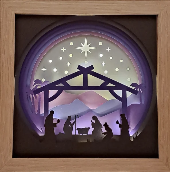 Lichterrahmen Wüstenkrippe Sternenhimmel Shadowbox Light Box beleuchtete 3D Optik Bilderrahmen