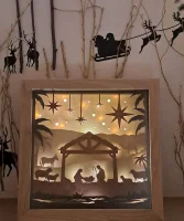 Lichterrahmen Wüstenkrippe mit Tieren Shadowbox Light Box beleuchtete 3D Optik Bilderrahmen
