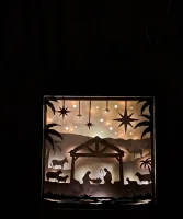 Lichterrahmen Wüstenkrippe mit Tieren Shadowbox Light Box beleuchtete 3D Optik Bilderrahmen
