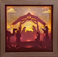 Lichterrahmen Wüstenkrippe Sternenhimmel und Tiere Shadowbox Light Box beleuchtete 3D Optik Bilderrahmen