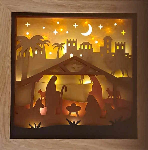 Lichterrahmen Stadt und Sternenhimmel Shadowbox Light Box beleuchtete 3D Optik Bilderrahmen
