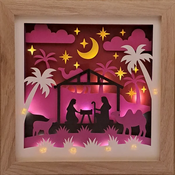 Lichterrahmen Maria und Josef violet Shadowbox Light Box beleuchtete 3D Optik Bilderrahmen