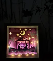 Lichterrahmen Maria und Josef violet Shadowbox Light Box beleuchtete 3D Optik Bilderrahmen
