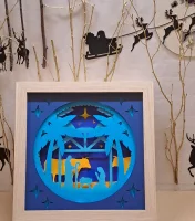 Lichterrahmen Krippe mit Stall Shadowbox Light Box beleuchtete 3D Optik Bilderrahmen