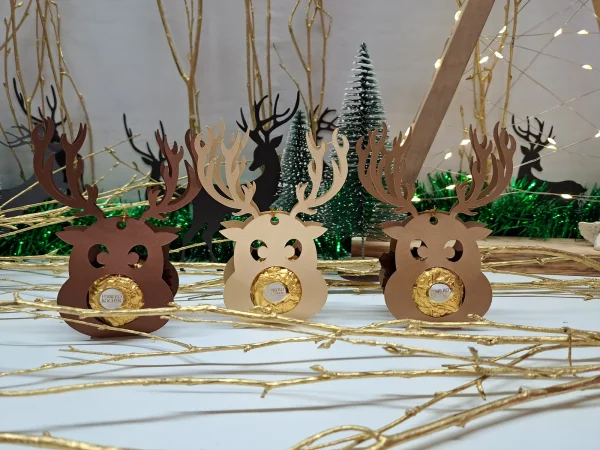 12 Stück Rentier Nr. 2 „Pralinen“ Gastgeschenk Tischdeko Mitbringsel