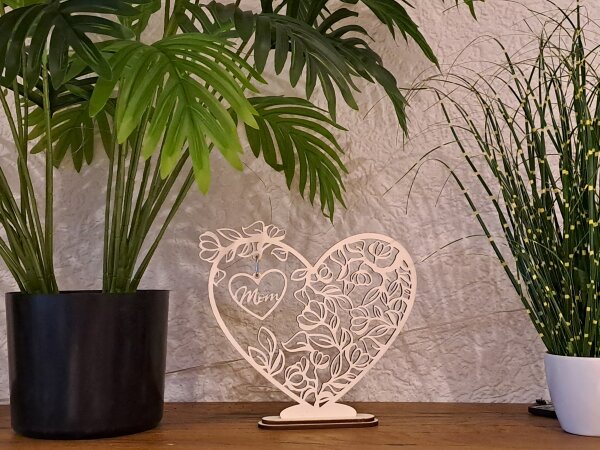 Muttertag Herz aus 4mm Pappelsperrholz im Blumendesign