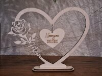 Muttertag Herz aus 4mm Pappelsperrholz mit einer Rose