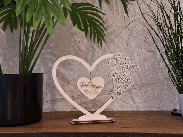 Muttertag Herz aus 4mm Pappelsperrholz mit Rosenblüten